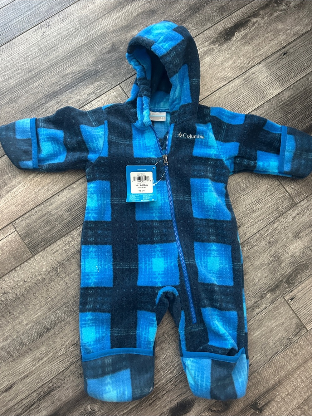 Columbia Blue & Navy Plaid Fleece One-Piece Footie